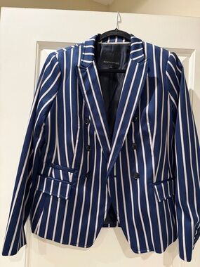 Banana Republic Blue and White Striped Double-Breasted Blazer